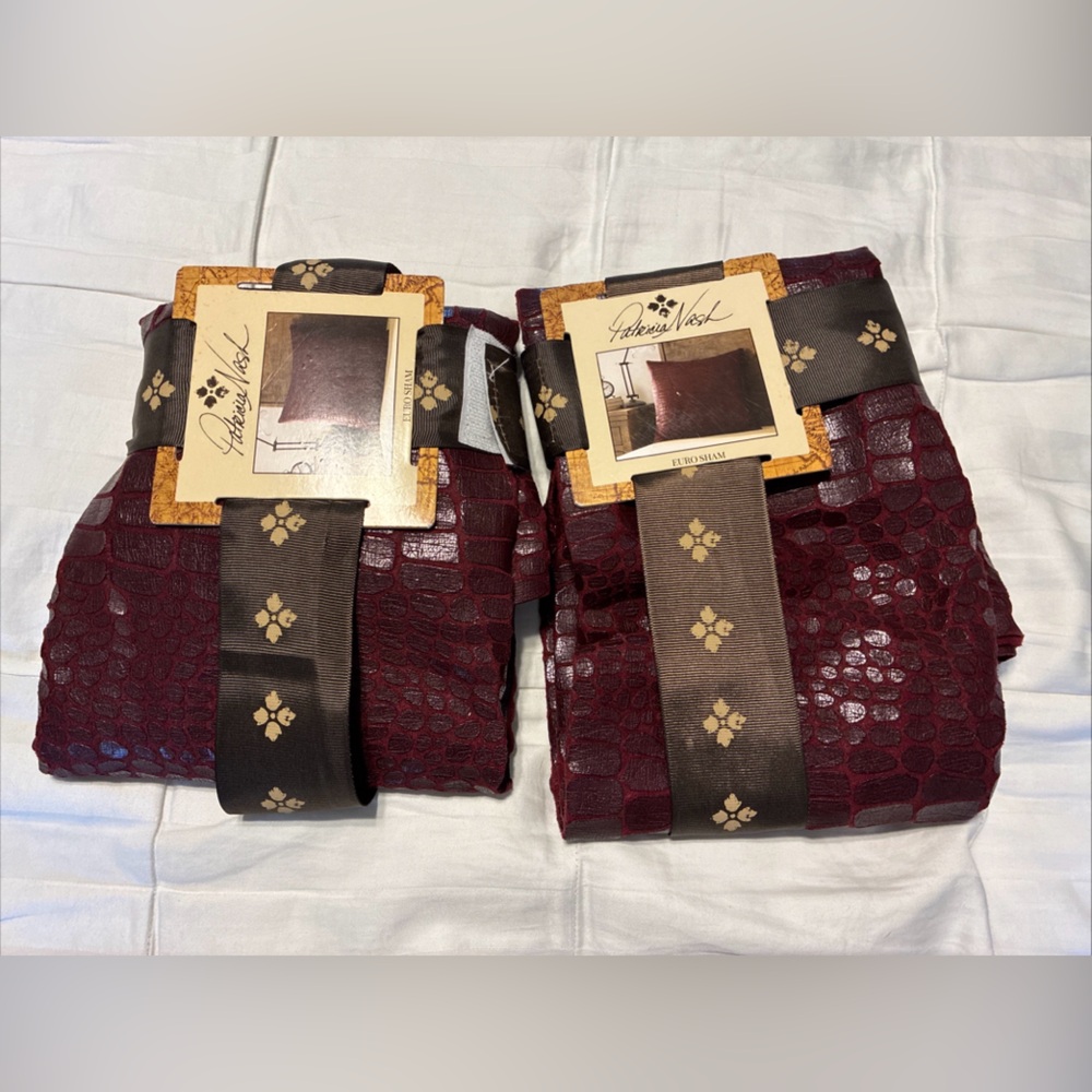 Patricia nash faux croc embossed euro shams lot of 2 plum red